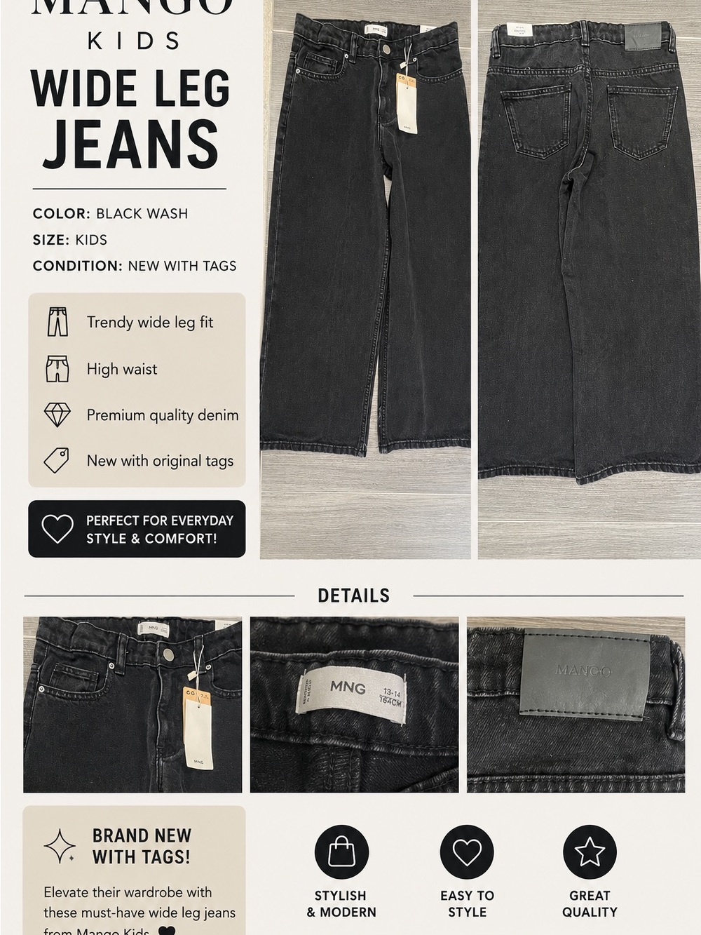 Mango Black Wash Boys' Bootcut Jeans